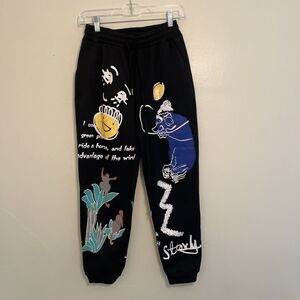 Streetwear Urban Doodle Arts Maximalist Graphic Jogger Sweatpants, Black- Small